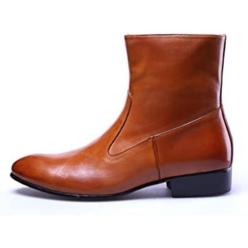 Santimon Men's Us 8 Brown Leather Sleek Cut Zipper Above Ankle Dress Boots